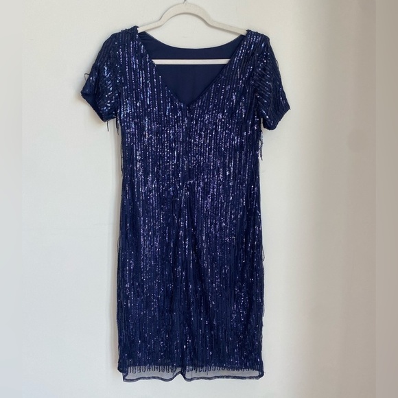 R and M Richards Classic Sequin Drop 20s Aesthetic Cap Sleeve Dress - Picture 3 of 11